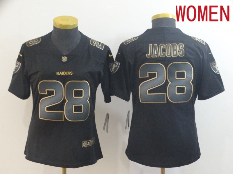 Women Oakland Raiders 28 Jacobs Nike Vapor Limited Black Golden NFL Jerseys